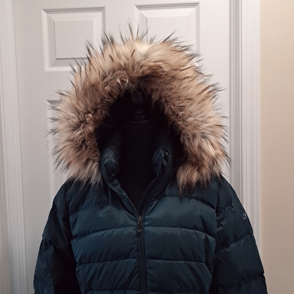 Calvin Klein Blue Puffer Jacket with Faux Fur Hood - Picture 6 of 13